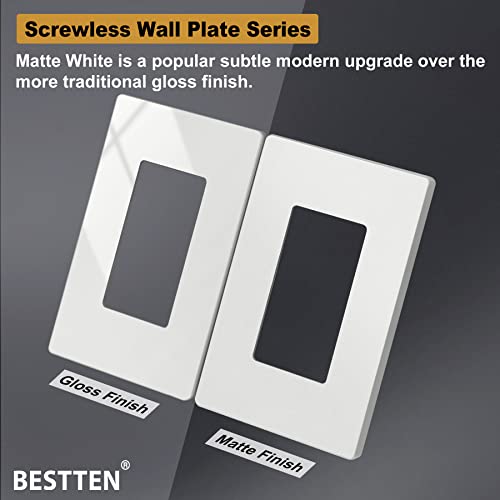 [100 חבילה] Bestten USWP4 מעצב לבן מט מטאטור בלוח קיר ללא הברגה, צלחת מתג דקורטיבית של 1-כנופ, כיסוי יציאת